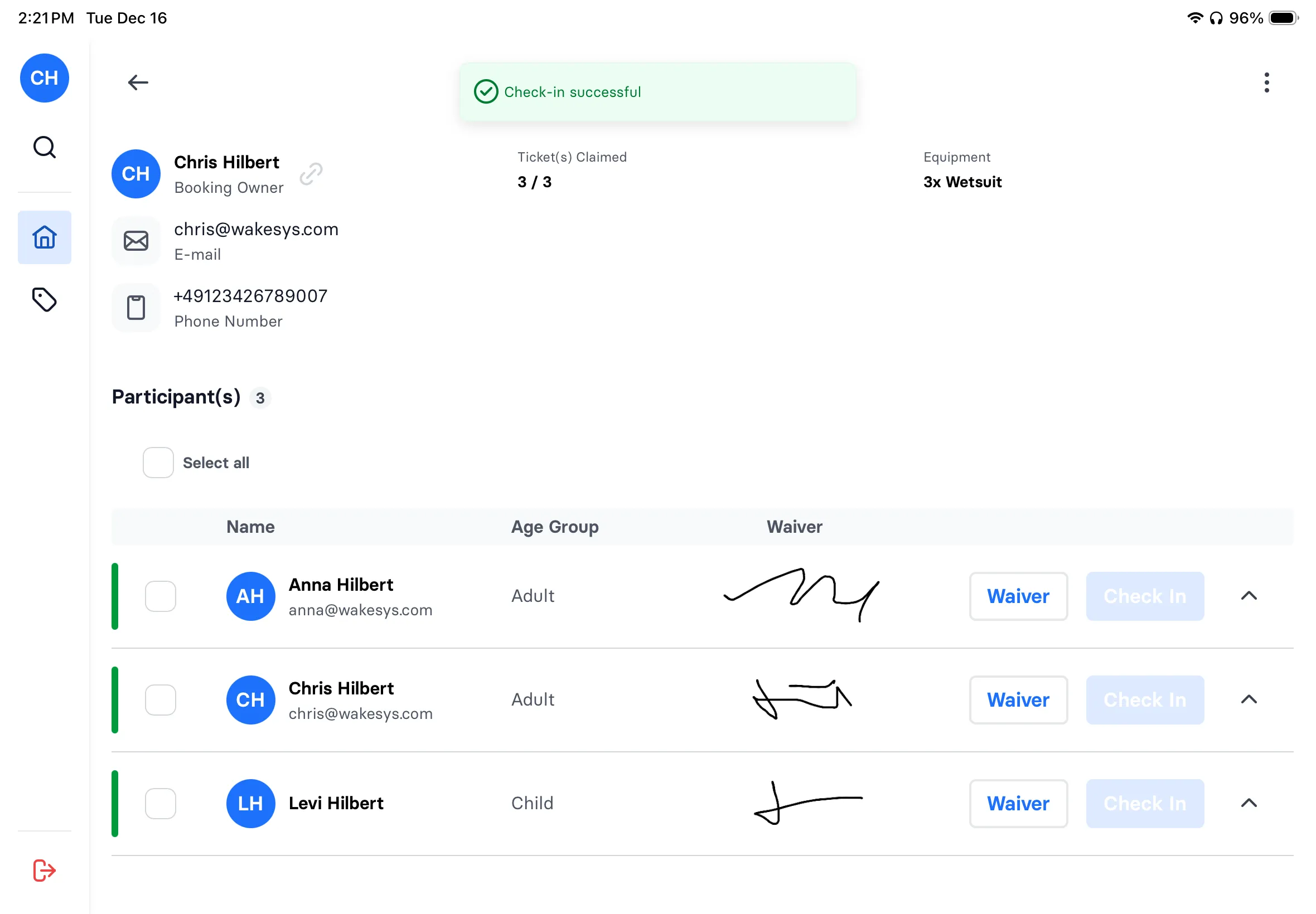 iPad POS check-in interface - step 3