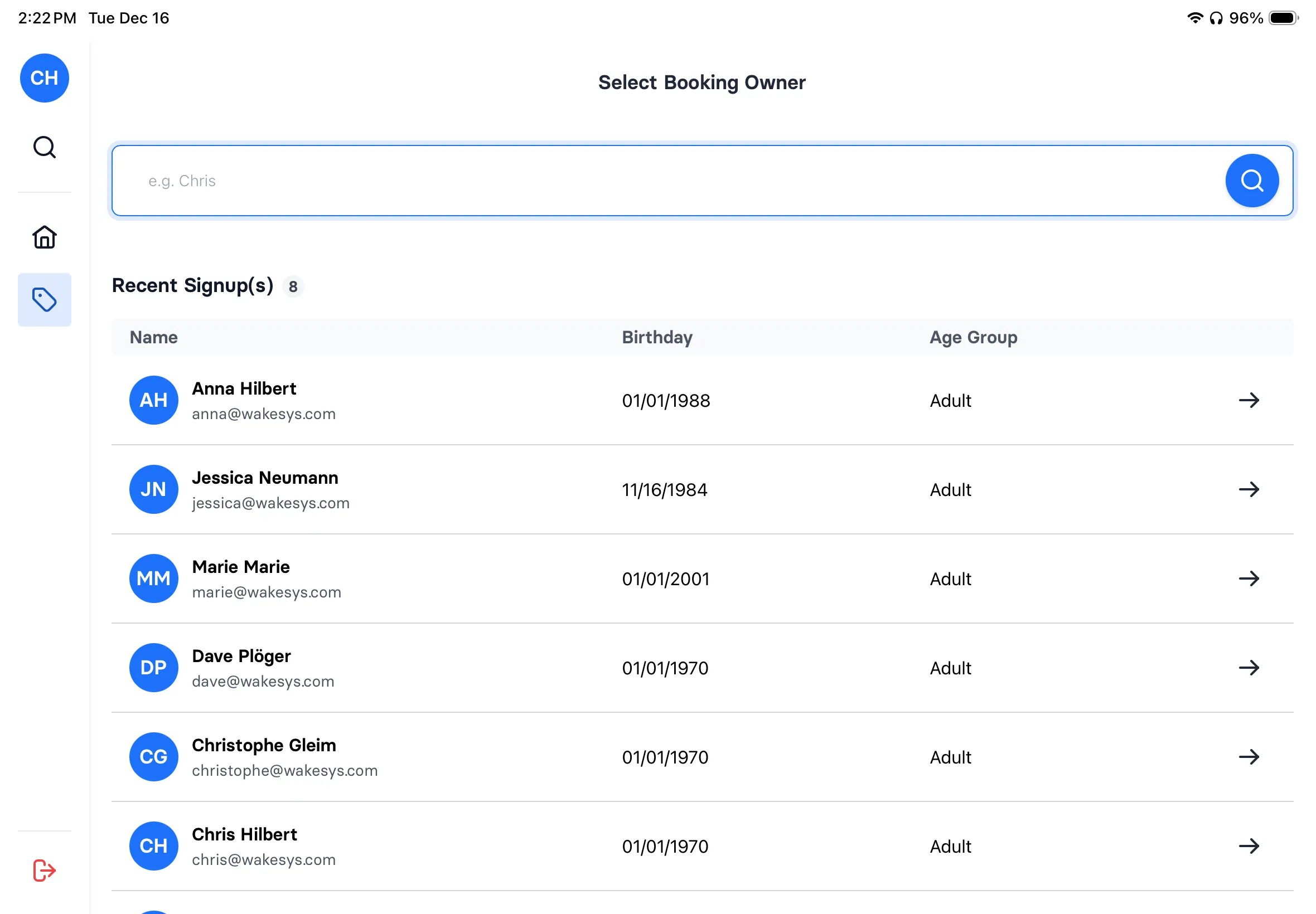 Walk-in ticket sales on iPad - step 1