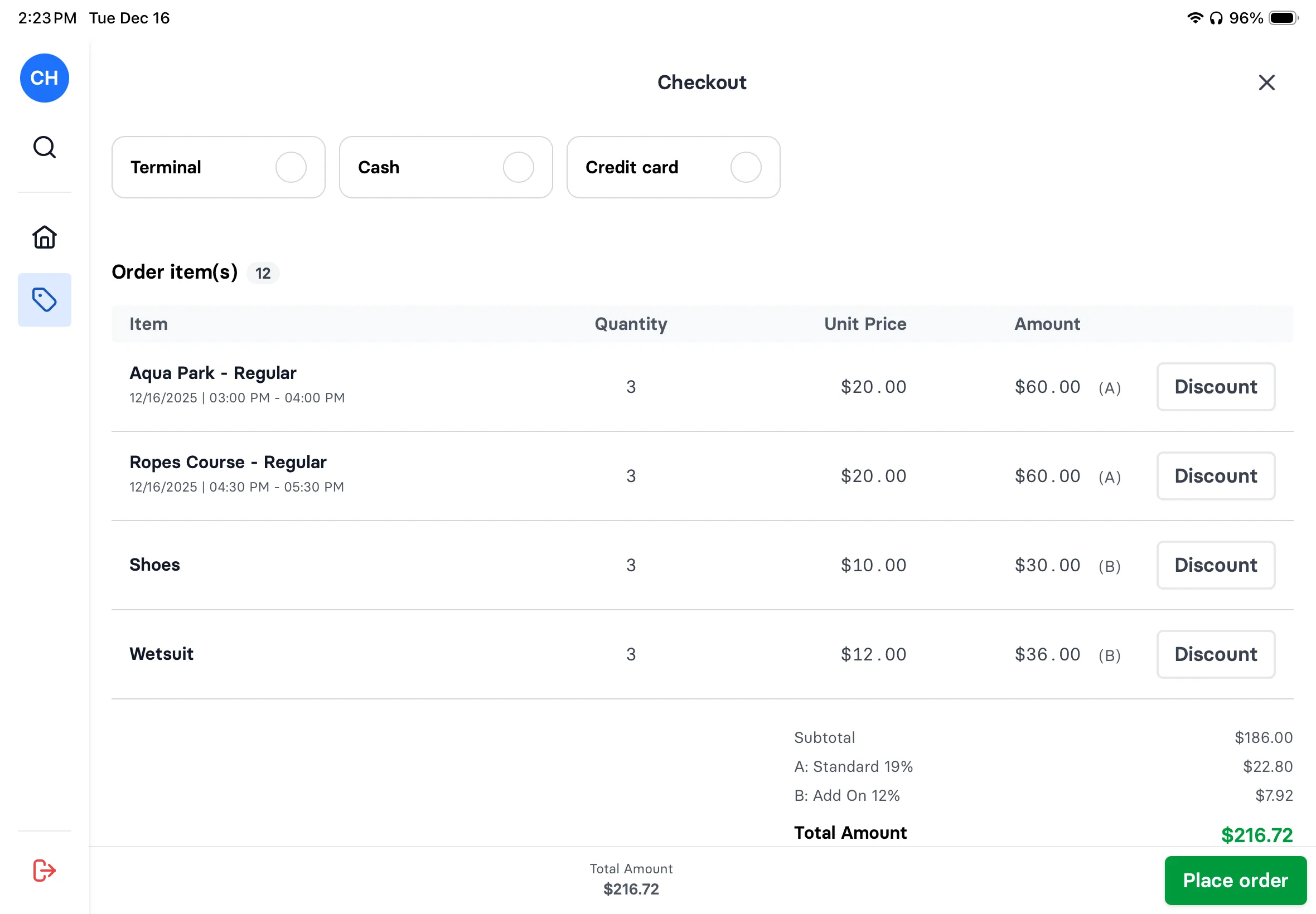Walk-in ticket sales on iPad - step 4