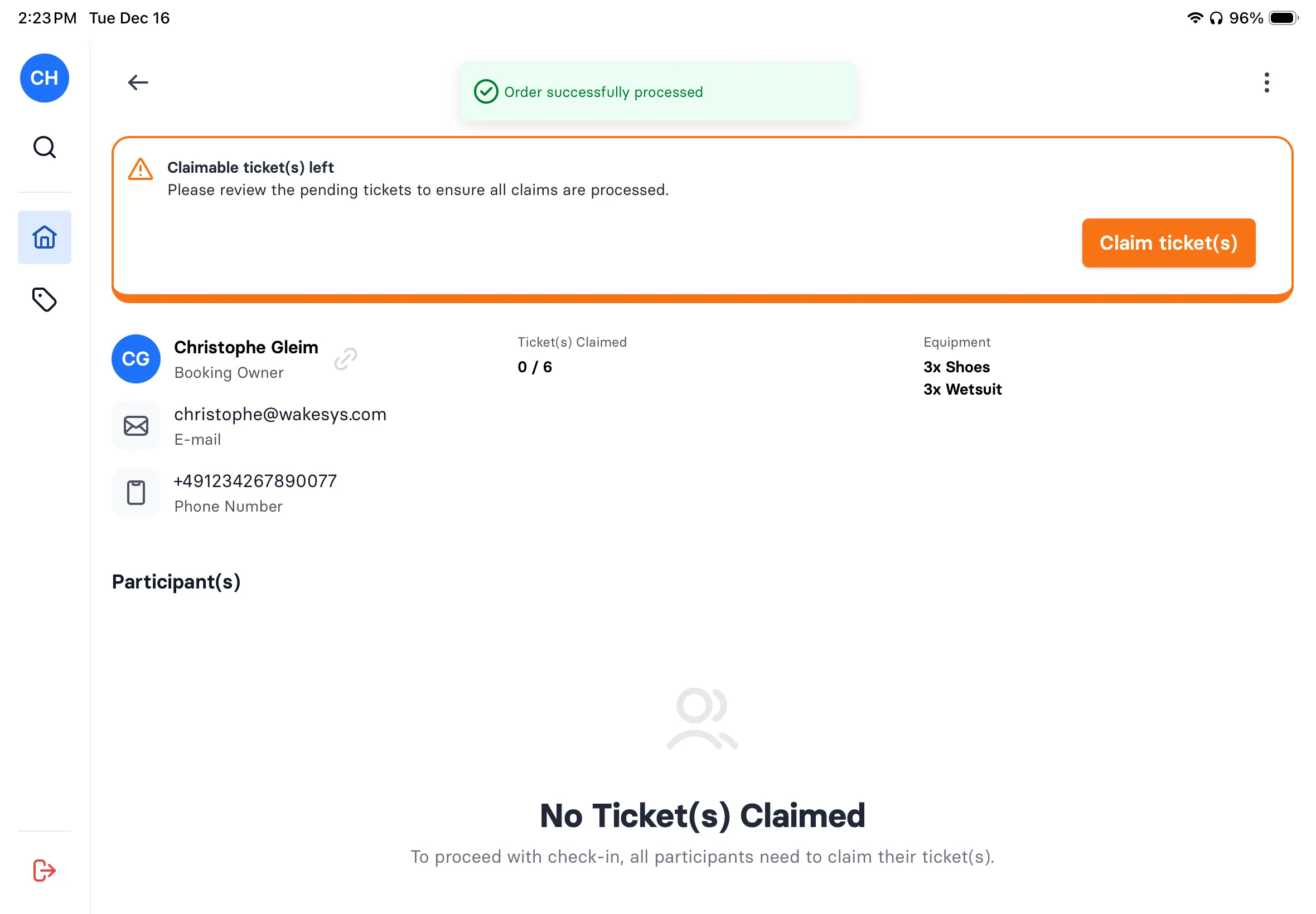 Walk-in ticket sales on iPad - step 5