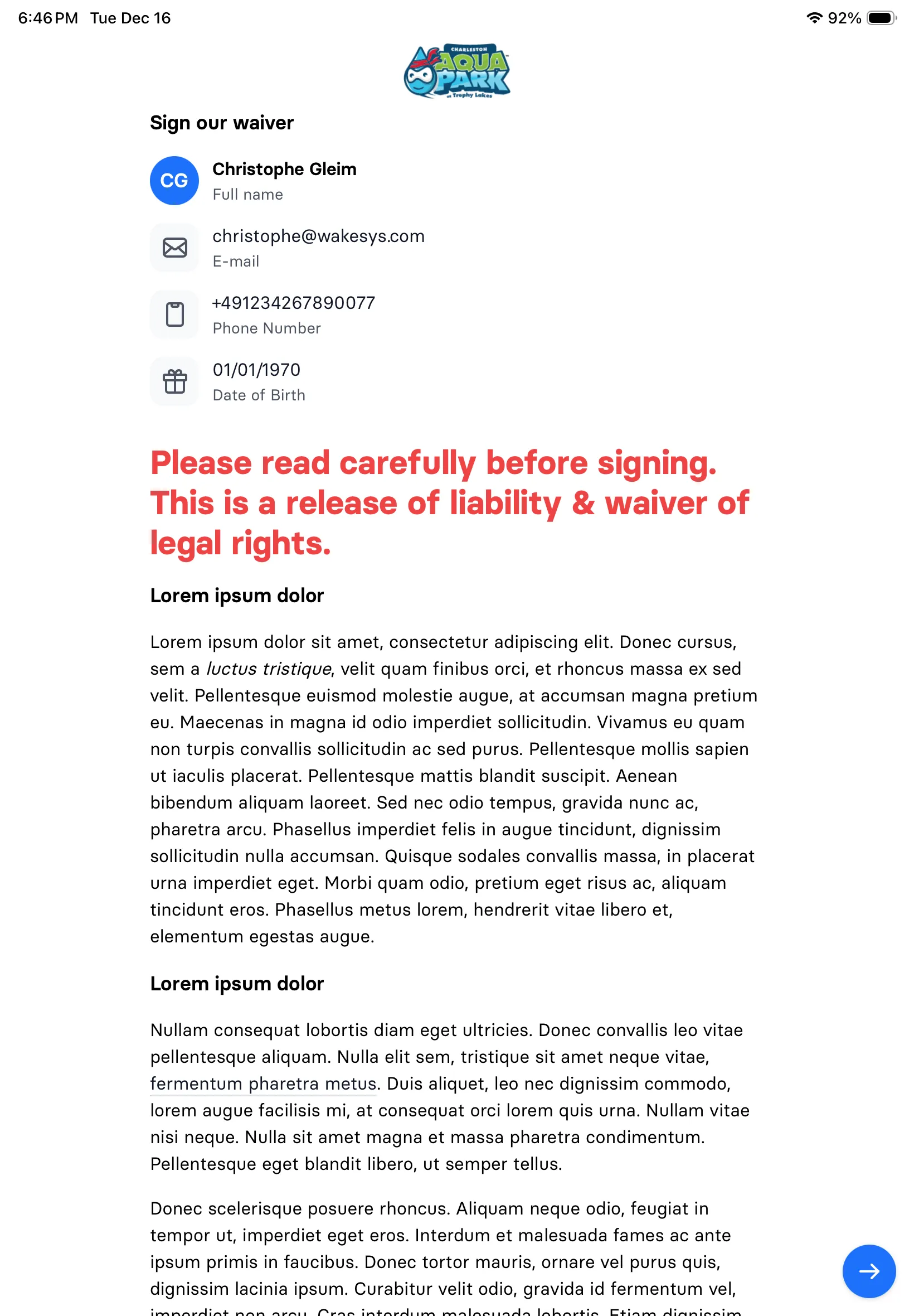 Waiver iPad - step 3