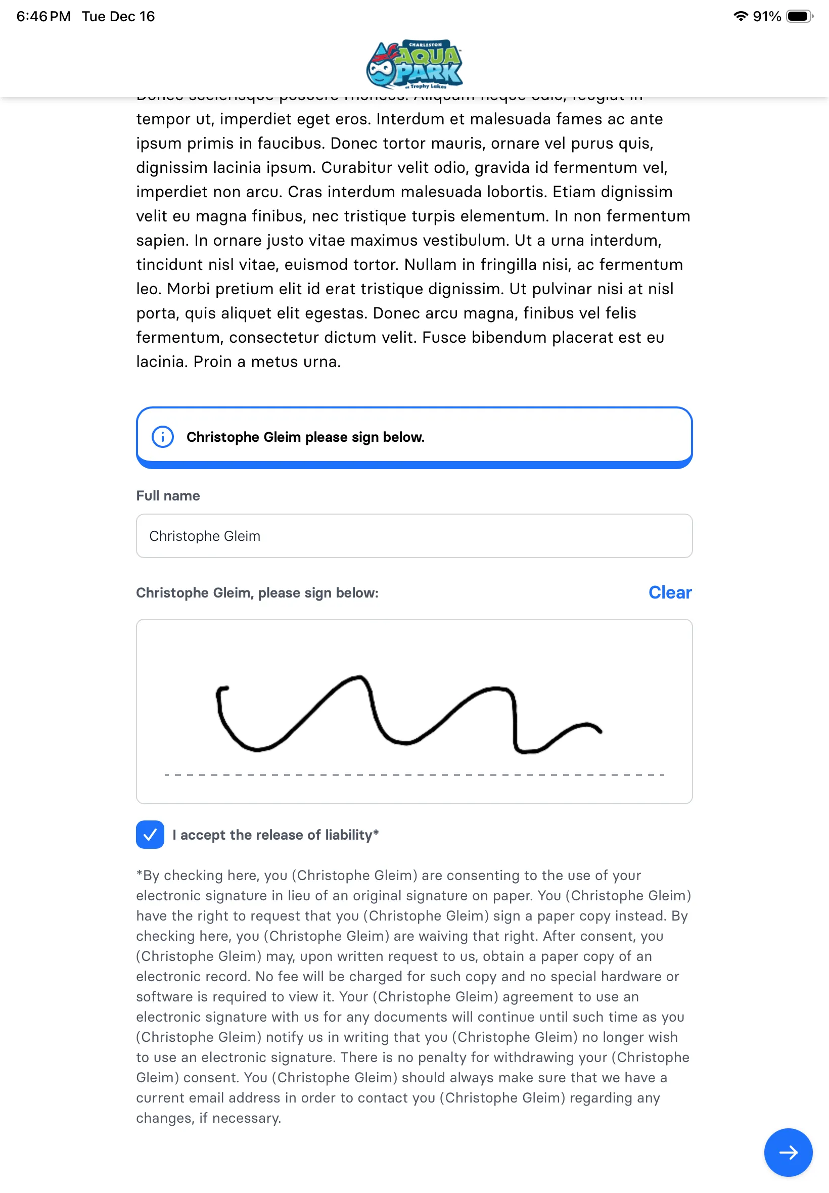 Waiver iPad - step 4